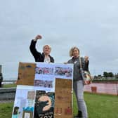 L-R: Joey Mason cartoonist from Los Angeles and Margaret Nolan curator of the Galway Cartoon Festival