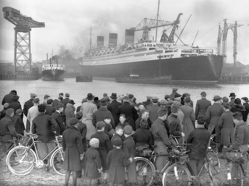 The new White Star liner Queen Mary at Clydebank, 1934