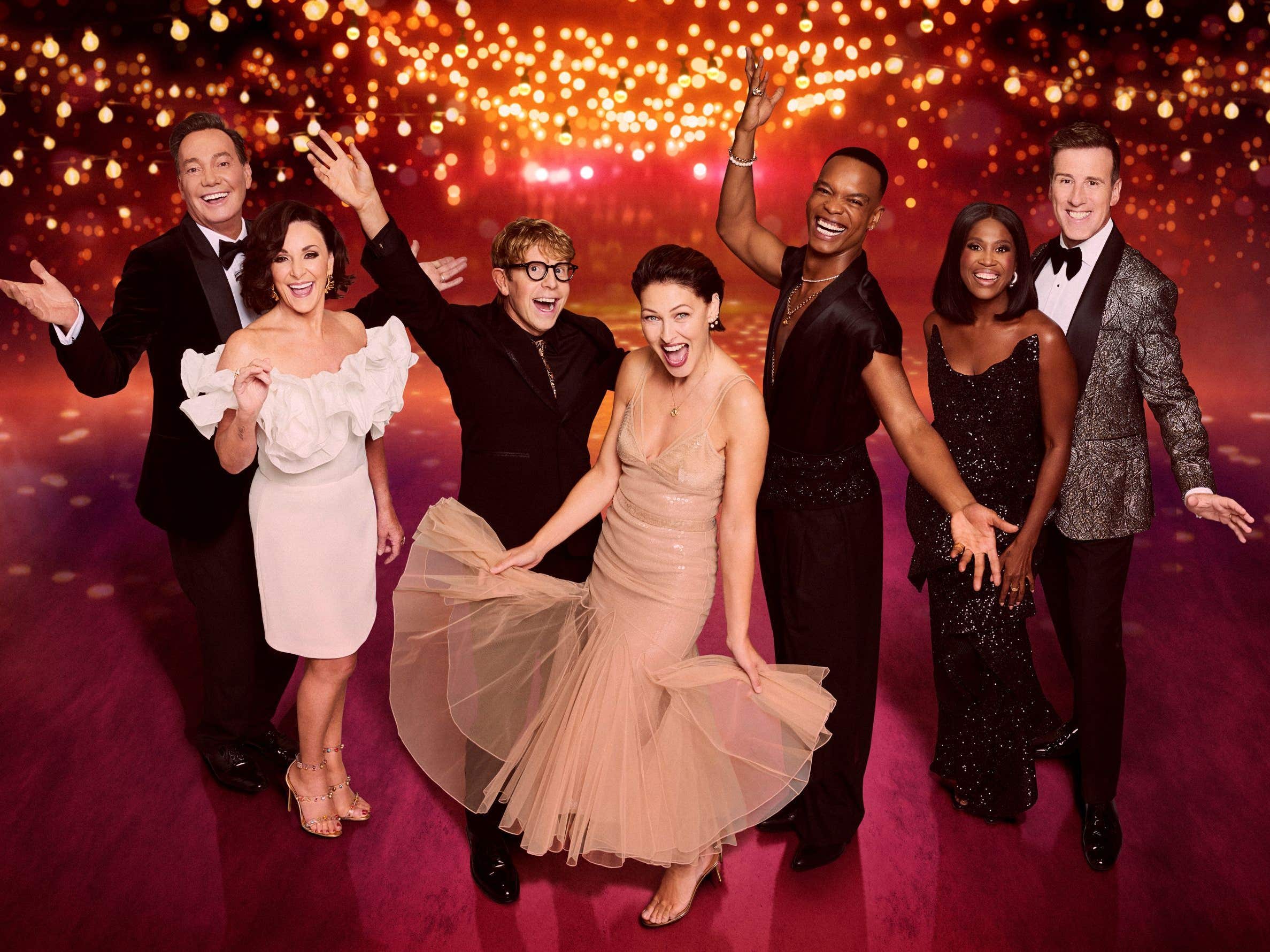 The Strictly Come Dancing judges alongside new hosts Emma Willis, Johannes Radebe, and Josh Widdicombe