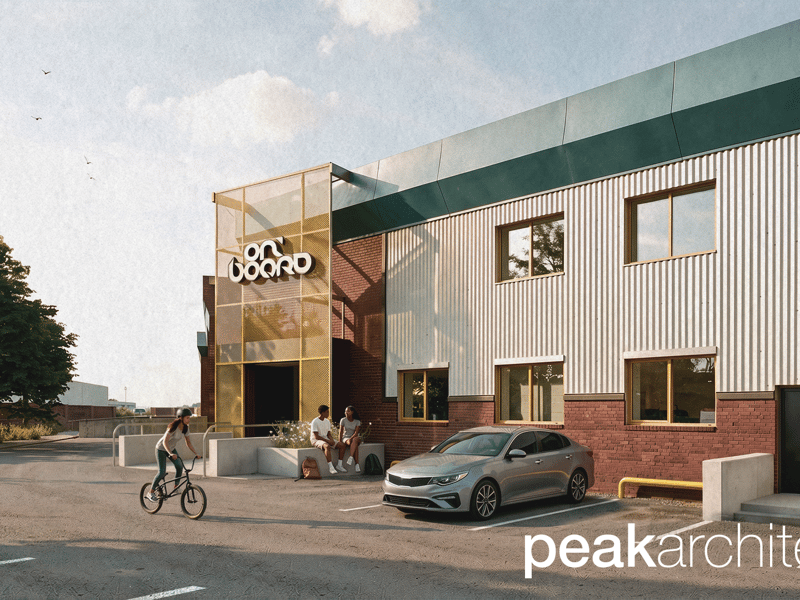 An artists impression shows how the entrance to the Onboard Skate Park site. Photo: Peak Architects