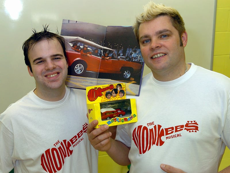 John-Paul McCrohon (24) with Jonathan Shirlaw (42) (right) who has written a musical based on the "Monkees" pop group, pictured with some memorabilia at South Downs College, Crookhorn, Purbrook in 2006.
Picture: Michael Scadden (062280-0152)