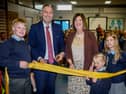 Education Minister Paul Givan is pictured at Killyman Primary School with Principal Deborah Mitchell and pupils.