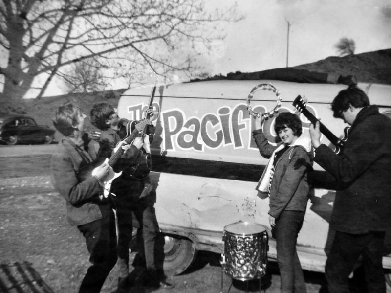 If a pop group had their own van, they could be forgiven for thinking they were on their way, even if it was uncomfortable and kept breaking down. Here is Dawn again, this time with The Pacifics, a late 1960s pop group from Newport. From left, Keith Wright from Newport, Jim Wilkie of Donnington, Dawn Cullis of Dawley, Mick Lackey of Newport.