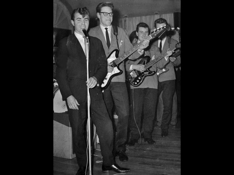 Sixties pop band Johnny Silver and the Falcons. Johnny Silver's real name was Frank Wills, of Little Dawley. He was also a solo artist later as Frankie Warwick. From left are: Johnny Silver, Dave Harris, Trevor Mason, and John Smith.