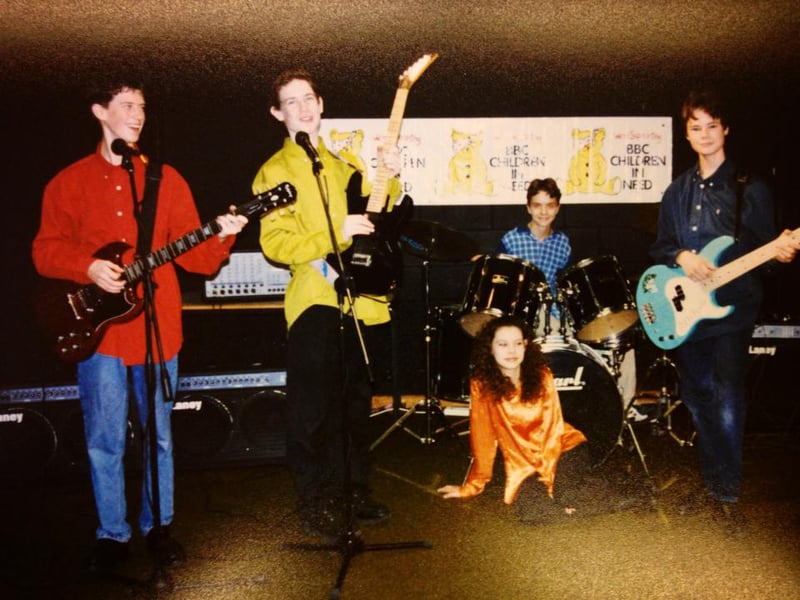 Lots of bands originated from school days. This is Outcast, in 1997. On the drums is Ben Millington. Ben was a pupil at Wrockwardine Wood School from 1994 to 1999 and a teacher there from 2004 to 2015, when the school closed.