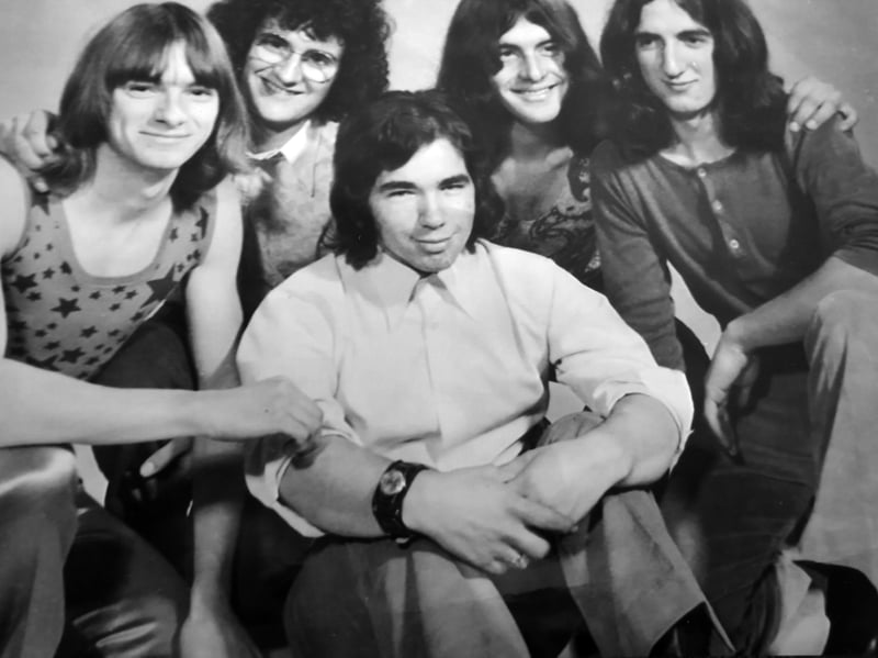 White Heat were a four piece, but they became a five piece by bringing in newcomer Dave Clarke, from Shrewsbury, who is front. As a five piece they were Pony Express.