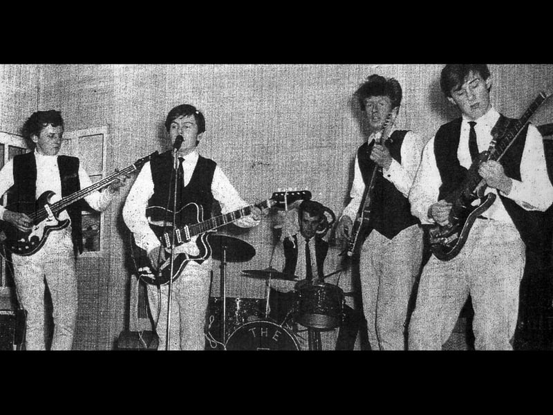 The Five Assassins, a 1960s beat group from Much Wenlock. They started their career as members of the Much Wenlock Youth Club. Second from right is lead guitarist David Newton, aged 17. Other members were (there is no left-right key) Malcolm Brown, who shared lead guitar spot with David, Phillip Davies (rhythm), Michael Langford (bass) and Neil Woodvine (drums).