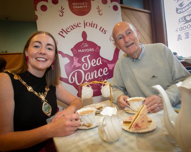 The Mayor of Derry City and Strabane District Council, Grace Ui Niallais, pictured with Tea Dance regular, Liam Bradley.