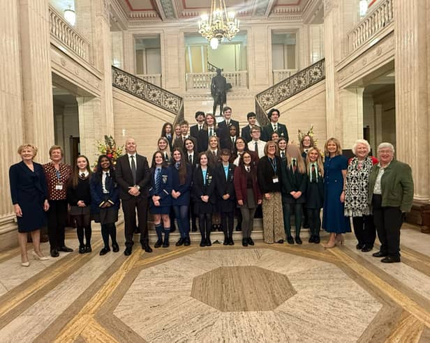 Young people who took part in this year’s Edgar Graham Debate, pictured with members of the Ulster Women’s Unionist Council (UWUC), Ulster Unionist Party Leader Jon Burrows MLA, Deputy Leader Diana Armstrong MLA and guests.