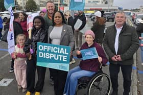 Public sector protestors taking part in today's official nationwide dispute with Mayor of Galway City Cllr Helen Ogbu and Labour Cllr John McDonagh.