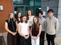 Pictured L-R: Kelsi Powell and Sadie Logan, Emma Service, Riona McAuley, Sara Donnelly, Fintan Gallagher and Declan Oliver.