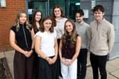 Pictured L-R: Kelsi Powell and Sadie Logan, Emma Service, Riona McAuley, Sara Donnelly, Fintan Gallagher and Declan Oliver.
