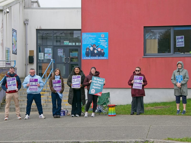 Public sector workers strike at Gaelscoil Nás na Riogh, Wednesday, October 14