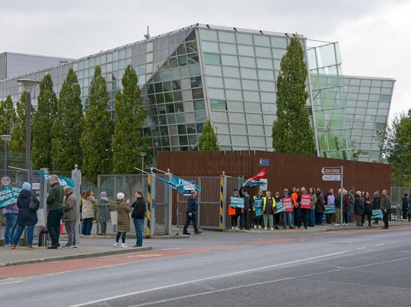 Public sector workers strike at Áras Cill Dara, Kildare Co. Co. offices, Naas, Wednesday, October 14