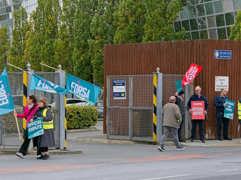 Public sector workers strike at Áras Cill Dara, Kildare Co. Co. offices, Naas, Wednesday, October 14