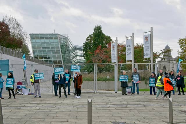 Public sector workers strike at Áras Cill Dara, Kildare Co. Co. offices, Naas, Wednesday, October 14