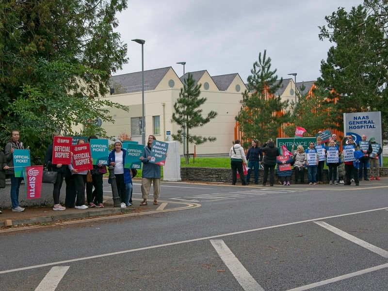 Public sector workers strike at Naas General Hospital on Wednesday, October 14