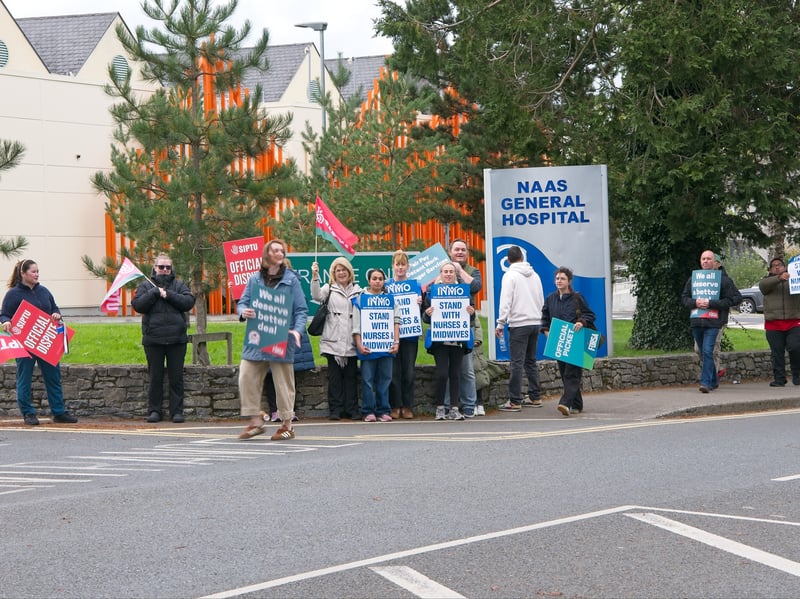Public sector workers strike at Naas General Hospital on Wednesday, October 14