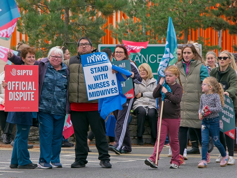 Public sector workers strike at Naas General Hospital on Wednesday, October 14