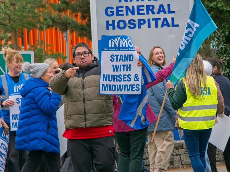 Public sector workers strike at Naas General Hospital on Wednesday, October 14