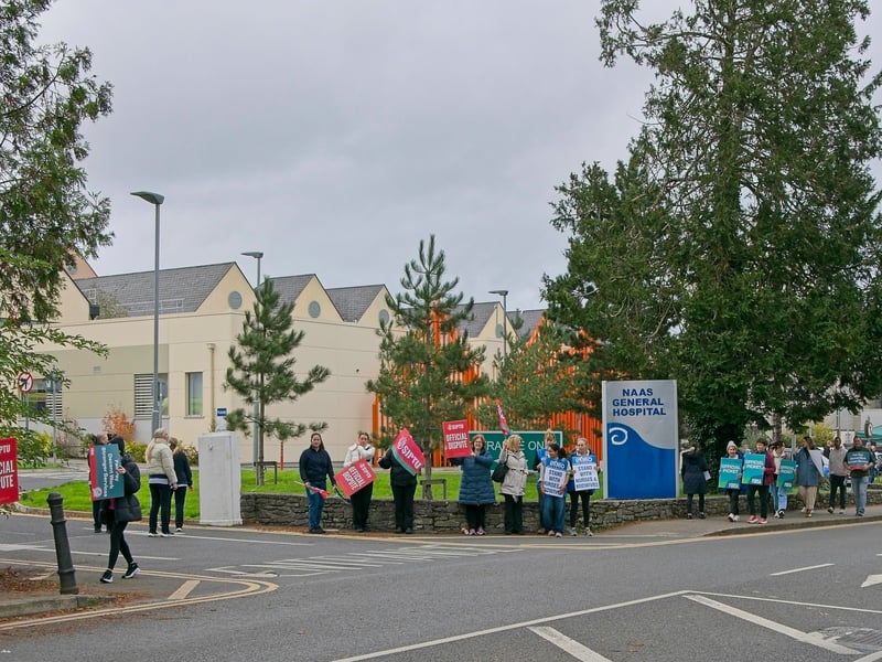 Public sector workers strike at Naas General Hospital on Wednesday, October 14