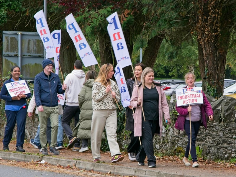 Public sector workers strike at Naas General Hospital on Wednesday, October 14
