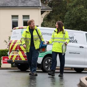 Lauren McGaughey, Openreach NI Director (right), with an Openreach engineer.