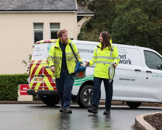 Lauren McGaughey, Openreach NI Director (right), with an Openreach engineer