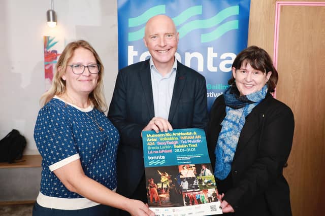 Katie Shackleton of festival co-ordinators, Milestone Inventive; Tomás Ó Síocháin, Údarás na Gaeltachta, a sponsor of Tonnta; and Bríd Ní Chonghóile of festival organisers, Gaillimh le Gaeilge.
