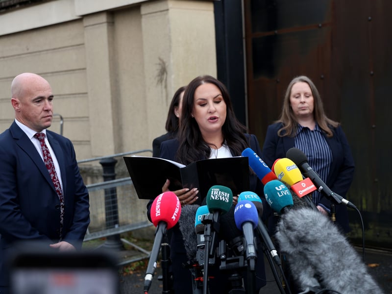 Det Ch Insp Leah Crothers speaks to the press outside Newry Court House. NM264212