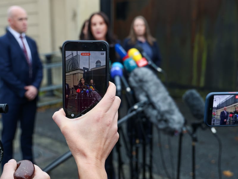 Det Ch Insp Leah Crothers speaks to the press outside Newry Court House. NM264213
