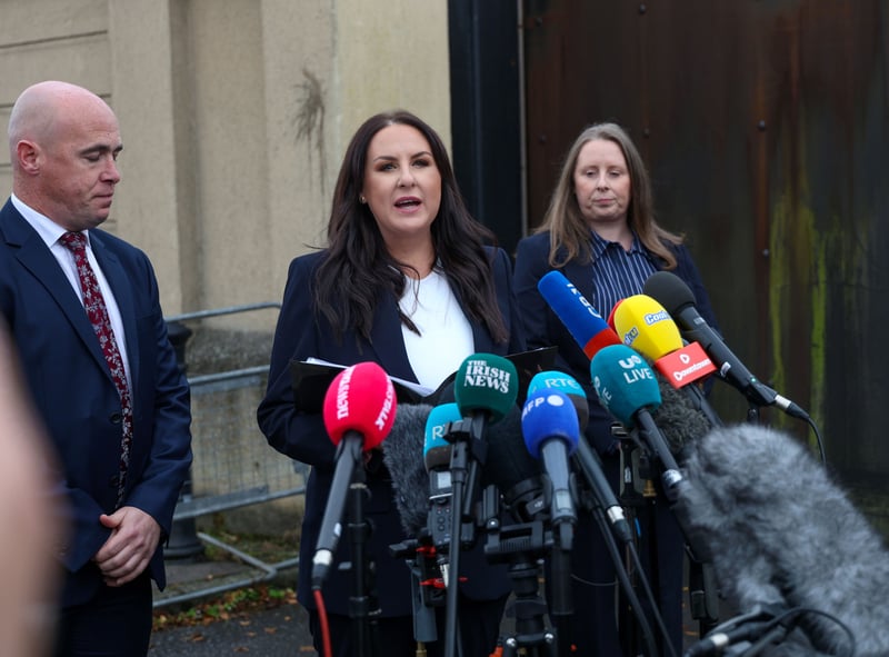 Det Ch Insp Leah Crothers speaks to the press outside Newry Court House. NM264211