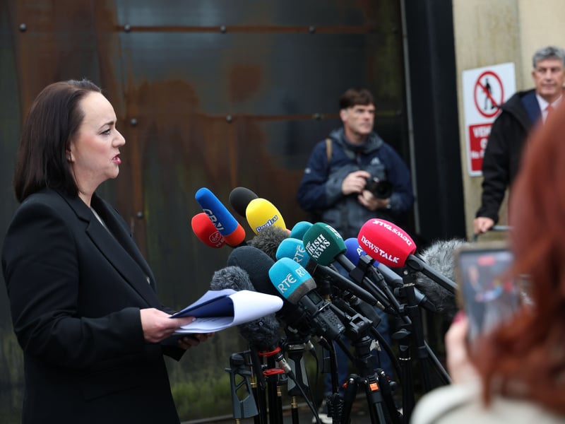 The head of the Public Prosecution Service (PPS) Serious Crime Unit, Catherine Kierans sppeaks to press outside Newry Court House on Thursday. NM264220
