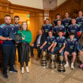 Newbuildings Cricket Club has been recognised by the Mayor of Derry and Strabane, councillor Grace Uí­ Niallais, following their stellar 2026 season during which they achieved a remarkable treble in becoming North West Premiership Champions, Faughan Valley T20 and North West Senior Champions. Receiving a civic crystal gift to commemorate the event is team captain, Ross Hunter with,  chairman, Andy Guy, vice-captain, Ryan Hunter and teammates.