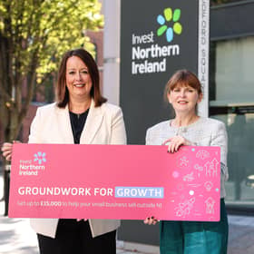 Economy Minister, Dr Caoimhe Archibald, is pictured with Alison Currie, chief development officer at Invest NI as she announces the new Groundwork for Growth programme - a programme of support to help small businesses to grow by winning new sales in export markets.