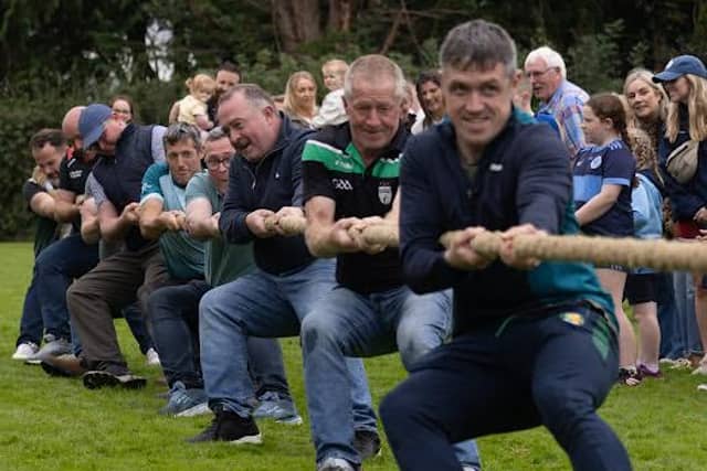 Tug of war action from the Fintona Old Time Sports Day