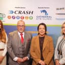 Rachel Lyness, business liaison manager at Cathedral Eye Clinic, associate sponsor, Davy Jackson, chair of Road Safe NI Charity, Infrastructure Minister, Liz Kimmins and Paula Mahoney, marketing director at CRASH Services, headline sponsor, at the launch of the NI Road Safety Awards.