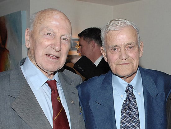 Jim Quigley celebrating his 90th birthday with former player Leo Burns. Jim and Leo played on the Dundalk Young Young Irelands team in 1936
