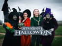 Mayor of Derry City and Strabane District Council Mayor Grace, Uí­ Niallais, pictured at the launch of the Strabane Halloween progranne with sisters of the coven, Wendy, Sophie and Tina. 