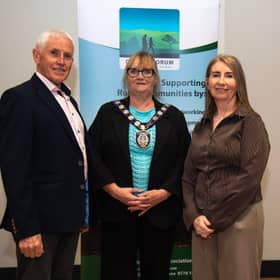 Gerry McCaffrey, chairperson of Omagh Forum for Rural Associations with Councillor Debbie Coyle, chairwoman of Fermanagh and Omagh District Council, and MaryT Conway, Network Manager of Omagh Forum at the recent AGM and Annual Networking event.