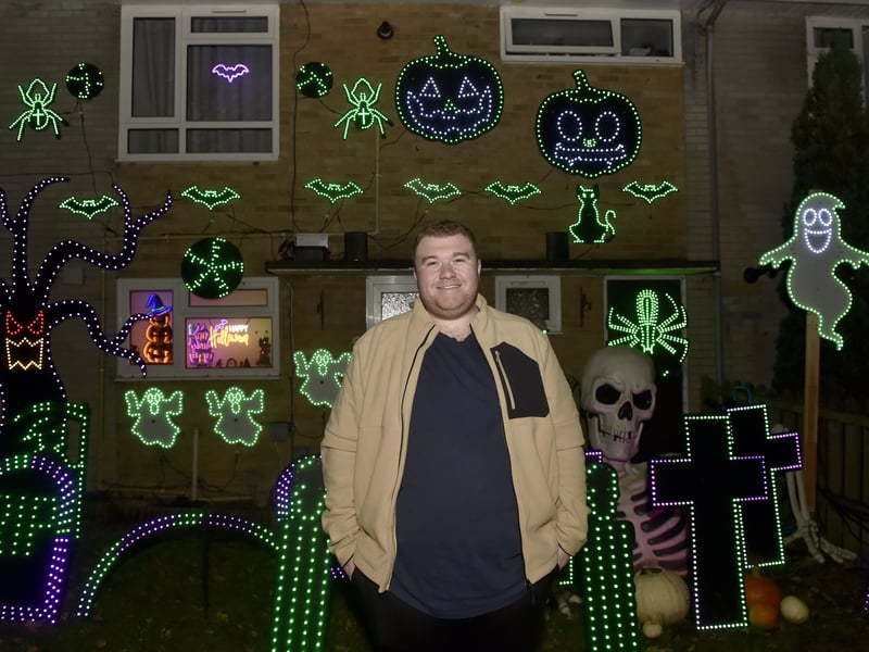 Liam McErlean from Ireland Way, Waterlooville, is putting on his second Halloween Light Show to raise money for Andy's Mans Club.

Picture: Sarah Standing (161026-157)