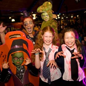 GILLIAN Fitzpatrick, Chairperson Newry Mourne and Down District Council pictured with some of the fancy dress winners enjoying the spooktacular Newry Twilight Market 10 years ago. NM4534