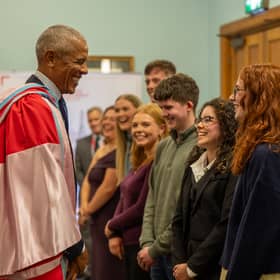 President Obama meets a group of students at Queen's University Belfast