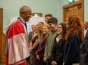 President Obama meets a group of students at Queen's University Belfast