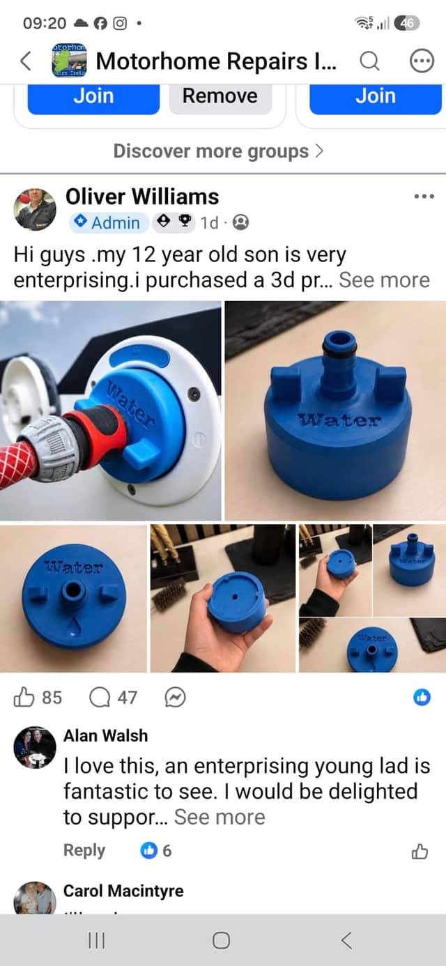 One of the gadgets crafted by the Loughrea brothers pictured here - a holder that keeps a hose in place while a fresh-water tank fills, a simple device that has proved popular with customers.
