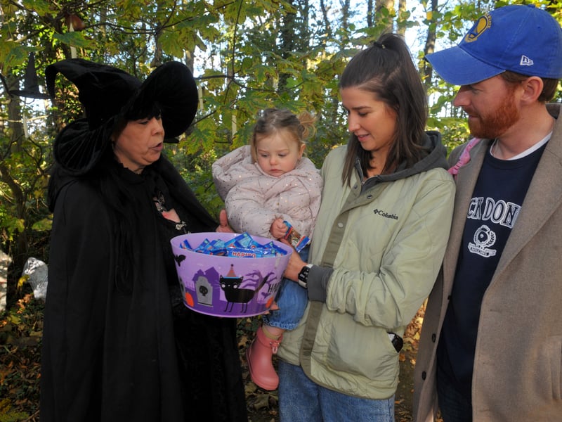 Harriet Crabtree checking out Jules the Witch's tasty treats
