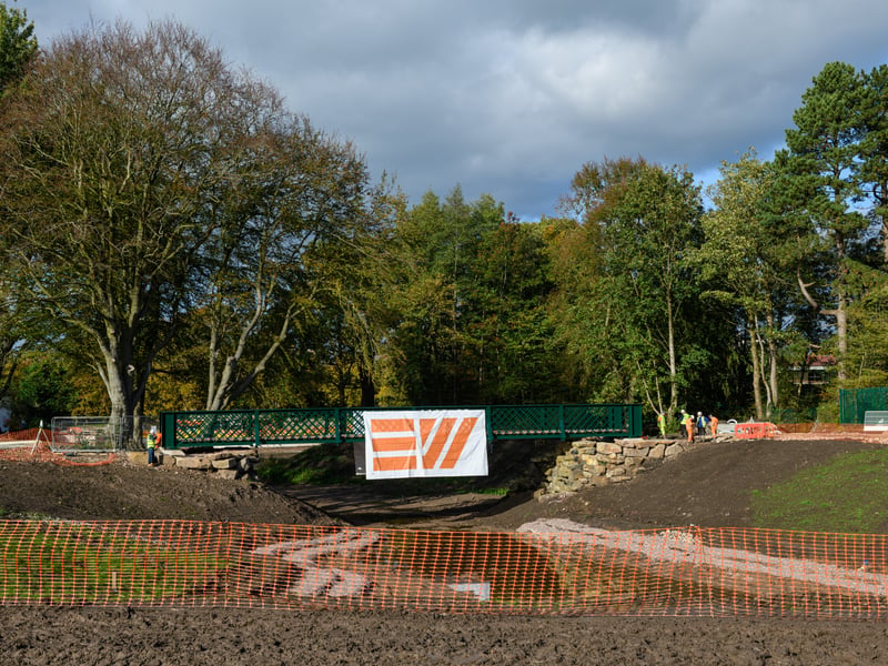 Serpentine Lake bridge after being lowered into place by crane at Moor Park, Preston. Photo: Kelvin Lister-Stuttard