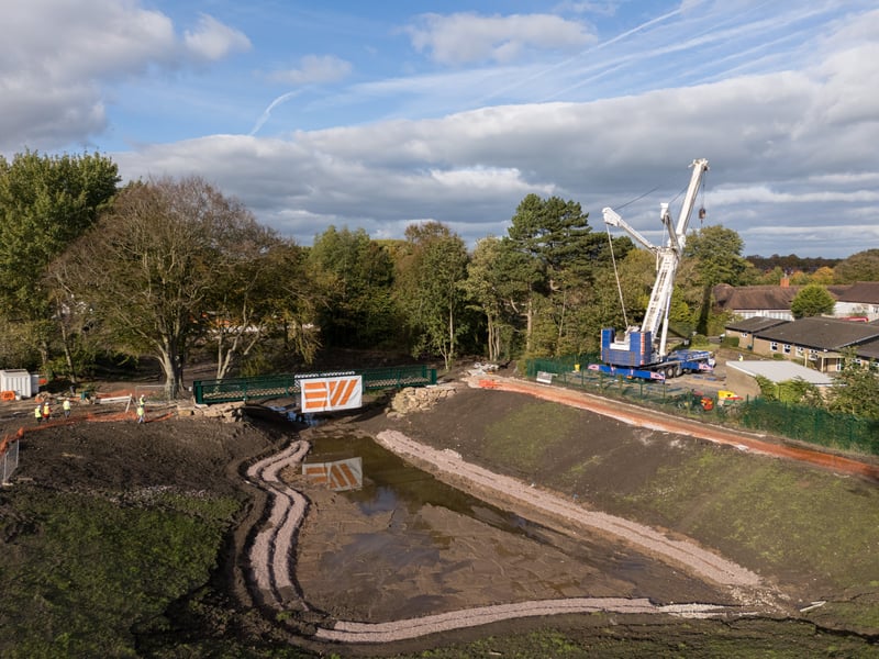 Serpentine Lake bridge after being lowered into place by crane at Moor Park, Preston. Photo: Kelvin Lister-Stuttard