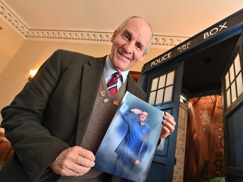Chris Barrie from Red Dwarf, checking out the Tardis.