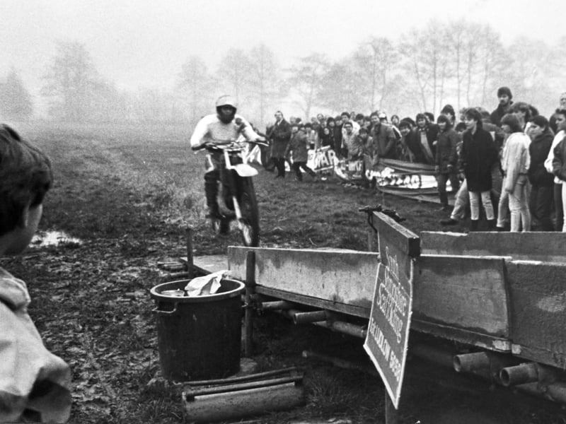 "The jump was at 3pm and it was £1 to get in. I should have charged more! People started arriving at half ten in the morning. We should have cancelled it. It was a really dark, dank day. I remember seeing all the people lined up on the run-up to the ramp - this gives me goose pimples every time. I went up the ramp and looked at the jump and where I was supposed to land, and I knew then that I was not going to make it."
In third gear, and heading towards the ramp, Kirk thought: "Wind it right open and hope you make it."